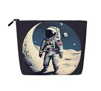 SDFHU Astronaut on The Moon Print Toiletry Pouch for Women Single-layer Makeup Bag Travel Essentials Cosmetic Zippered, Black, One Size