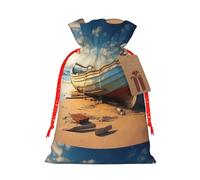 SDFHU Boat On The Beach Printing Festive Christmas Gift Bag Drawstring For Holiday Xmas Birthday Party Presents
