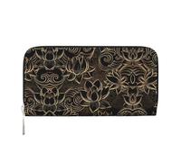 SDFHU Boho Gold Lotus Flowers Print Women Wallet Trendy Travel-Friendly 7.9X3.9in Casual Clutch Purse Gift for Ladies, Black, One Size, Art