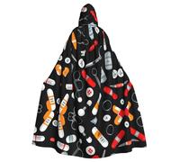 SDFHU Cartoon Medicine Pattern Print Halloween Hooded Cloak Unisex Vibrant Adult Medieval Renaissance Festivals Cosplay