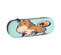 SDFHU Cartoon Pomeranian Dog Print Leather Pencil Case â€“ Versatile Leather Pen Holder Pencil Pouch Travel Everyday Use