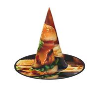 SDFHU Chicken Leg Burger Drink Print Comfortable Unisex Halloween Witch Hat For Party Carnival Accessory Cap Cosplay