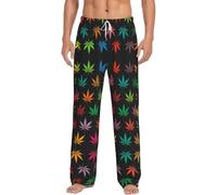 SDFHU Colorful Cannabis Leaves Print Men Relaxation Pajama Pants Soft Lightweight Lounge Bottoms With Drawstring Pants, White, Medium