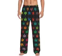 SDFHU Colorful Cannabis Leaves Print Men Relaxation Pajama Pants Soft Lightweight Lounge Bottoms With Drawstring Pants, Black, XL