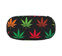 SDFHU Colorful Cannabis Leaves Print Pencil Case Stationery Tool Office Supplies Unisex Accessory Suitable Any Occasion, Black, One Size, Cute