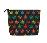 SDFHU Colorful Cannabis Leaves Print Toiletry Pouch for Women Single-layer Makeup Bag Travel Essentials Cosmetic Zippered, Black, One Size
