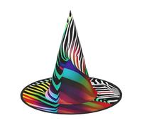 SDFHU Colorful Rainbow Zebra Print Comfortable Unisex Halloween Witch Hat For Party Carnival Accessory Cap Cosplay