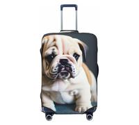 SDFHU Cute Bulldog Puppy 1 Print Suitcase Covers Personalized Luggage Protector Elastic Washable Travel Gear Cover, Black, S