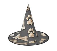 SDFHU Dog Bones Paw Print Comfortable Unisex Halloween Witch Hat For Party Carnival Accessory Cap Cosplay, Black, 2 PCS