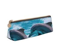 SDFHU Dolphins in the sea Print Lightweight Spacious Pencil Case Large Capacity Triangle Zippered for Writing Tools
