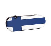SDFHU Finnish flag Print Leather Pencil Case – Versatile Leather Pen Holder Pencil Pouch Travel Everyday Use