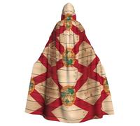 SDFHU Florida Flag Wood Grain Print Halloween Hooded Cloak Unisex Vibrant Adult Medieval Renaissance Festivals Cosplay