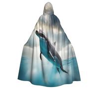SDFHU Funny Dolphin Looking At You Print Halloween Hooded Cloak Unisex Vibrant Adult Medieval Renaissance Festivals Cosplay