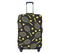 SDFHU Funny Tennis Racquets and Tennis Balls Print Suitcase Covers Personalized Luggage Protector Elastic Washable Travel Gear Cover, Black, XL