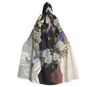 SDFHU Gardenia Flowers Birds Print Halloween Hooded Cloak Unisex Vibrant Adult Medieval Renaissance Festivals Cosplay
