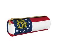 SDFHU Georgia Flag Print Leather Pencil Case Zipper Pencil Pouch Leather for Adults Office Travel and Makeup