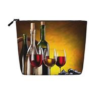 SDFHU Grapes Wine Bottles and Drink Print Toiletry Pouch for Women Single-layer Makeup Bag Travel Essentials Cosmetic Zippered, Black, One Size