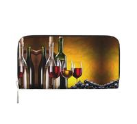 SDFHU Grapes Wine Bottles and Drink Print Women Wallet Trendy Travel-Friendly 7.9X3.9in Casual Clutch Purse Gift for Ladies, Black, One Size, Art