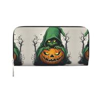 SDFHU Green Ghost Horror Halloween Pumpkin 1 Print Women Wallet Trendy Travel-Friendly 7.9X3.9in Casual Clutch Purse Gift for Ladies, Black, One Size, Art