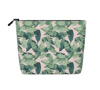 SDFHU green palm tree leaves pink Print Toiletry Pouch for Women Single-layer Makeup Bag Travel Essentials Cosmetic Zippered, Black, One Size