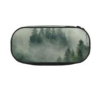 SDFHU Green Tree Misty Landscape Print Pencil Case Stationery Tool Office Supplies Unisex Accessory Suitable Any Occasion, Black, One Size, Cute