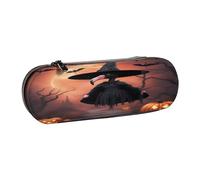 SDFHU Halloween Flamingo Witch Hat Print Leather Pencil Case â€“ Versatile Leather Pen Holder Pencil Pouch Travel Everyday Use