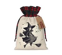 SDFHU Halloween Witch Flying 1 Printing Christmas Drawstring Gift Bags Reusable Xmas Sacks For Holiday Packaging Needs