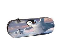SDFHU Happy Penguin Print Leather Pencil Case – Versatile Leather Pen Holder Pencil Pouch Travel Everyday Use
