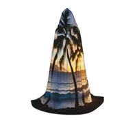 SDFHU Hawaii Sunbeams Print Wizard Robe For Halloween Cosplay Christmas Carnival Hooded Unisex Cloak Stylish, Black, L