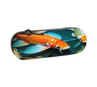 SDFHU HD Japanese Koi Fish Print Leather Pencil Case â€“ Versatile Leather Pen Holder Pencil Pouch Travel Everyday Use