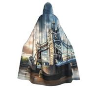 SDFHU Historic Old Tower Bridge London Print Halloween Hooded Cloak Unisex Vibrant Adult Medieval Renaissance Festivals Cosplay