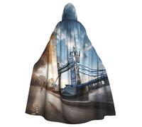 SDFHU Historic Old Tower Bridge London Print Halloween Hooded Cloak Unisex Vibrant Adult Medieval Renaissance Festivals Cosplay