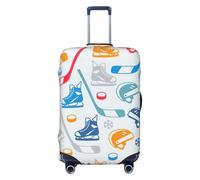SDFHU Hockey Elements Creative Patterned Print Suitcase Covers Personalized Luggage Protector Elastic Washable Travel Gear Cover, Black, L