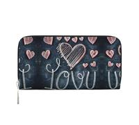 SDFHU I Love You Words with Hearts Print Women Wallet Trendy Travel-Friendly 7.9X3.9in Casual Clutch Purse Gift for Ladies, Black, One Size, Art