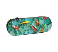 SDFHU Japanese Pretty Koi Fish Print Leather Pencil Case â€“ Versatile Leather Pen Holder Pencil Pouch Travel Everyday Use