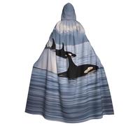 SDFHU Killer Whales Swim Along Print Halloween Hooded Cloak Unisex Vibrant Adult Medieval Renaissance Festivals Cosplay