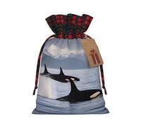 SDFHU Killer Whales Swim Along Printing Christmas Drawstring Gift Bags Reusable Xmas Sacks For Holiday Packaging Needs