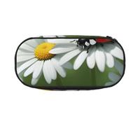 SDFHU Ladybug on Daisy Flower Print Pencil Case Stationery Tool Office Supplies Unisex Accessory Suitable Any Occasion, Black, One Size, Cute