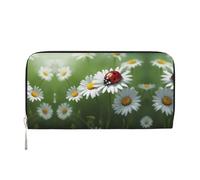 SDFHU Ladybug on Daisy Flower Print Women Wallet Trendy Travel-Friendly 7.9X3.9in Casual Clutch Purse Gift for Ladies, Black, One Size, Art