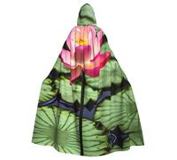 SDFHU Lotus Flower Print Halloween Hooded Cloak Unisex Vibrant Adult Medieval Renaissance Festivals Cosplay