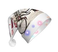 SDFHU Love Paris Tower Coffee Wine Perfume Bicycle Heart Print Unisex Adult Christmas Hat Santa With Lights Festive Celebrations Party Accessory