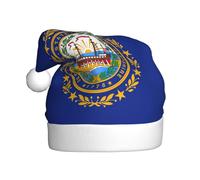 SDFHU New Hampshire State Flag Print Santa Hat For Men And Women Party Cap Holiday Headwear For Christmas New Year