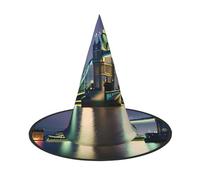 SDFHU Night London Tower Bridge Print Comfortable Unisex Halloween Witch Hat For Party Carnival Accessory Cap Cosplay