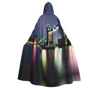 SDFHU Night London Tower Bridge Print Halloween Hooded Cloak Unisex Vibrant Adult Medieval Renaissance Festivals Cosplay