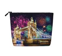 SDFHU Night London Tower Bridge Print Toiletry Pouch for Women Single-layer Makeup Bag Travel Essentials Cosmetic Zippered, Black, One Size