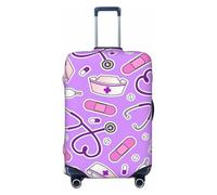 SDFHU Nurse Pattern Purple Print Suitcase Covers Personalized Luggage Protector Elastic Washable Travel Gear Cover, Black, S