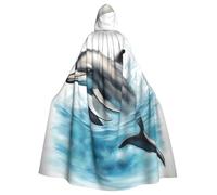 SDFHU Ocean Dolphin Looking At You Print Halloween Hooded Cloak Unisex Vibrant Adult Medieval Renaissance Festivals Cosplay
