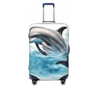 SDFHU Ocean Dolphin Looking at You Print Suitcase Covers Personalized Luggage Protector Elastic Washable Travel Gear Cover, Black, S