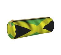 SDFHU Old Jamaican Flag Print Leather Pencil Case Zipper Pencil Pouch Leather for Adults Office Travel and Makeup