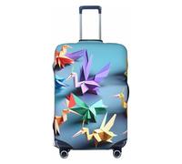 SDFHU Origami Multicolor Papercraft Cranes Print Suitcase Covers Personalized Luggage Protector Elastic Washable Travel Gear Cover, Black, L